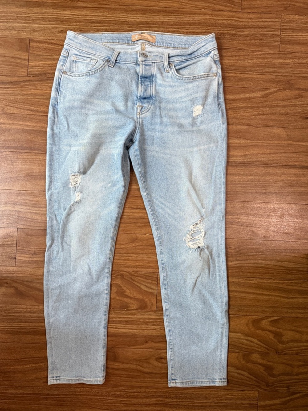 7 For All Mankind Light Blue Skinny Ripped Jeans
